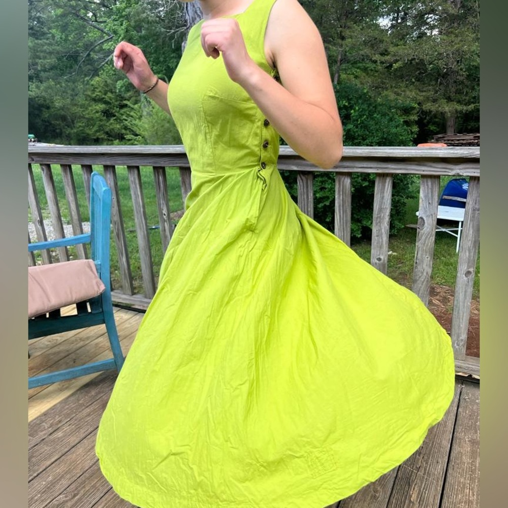 Handmade Fit & Flare Green Organic Cotton Dress